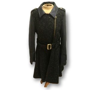 Bebe Wool Blend & Vegan Leather Longline Belted Jacket